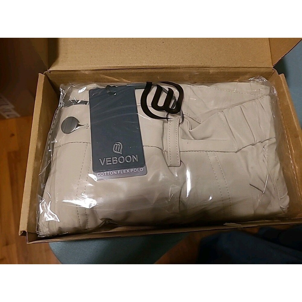 NWT Veboon Mens Proflex Pants Size 34x30  Light Khaki Cotton Flex Polo